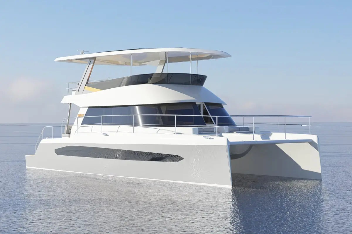 Modern Nova Luxe Elight 44 Electric Boat on calm water with clear sky