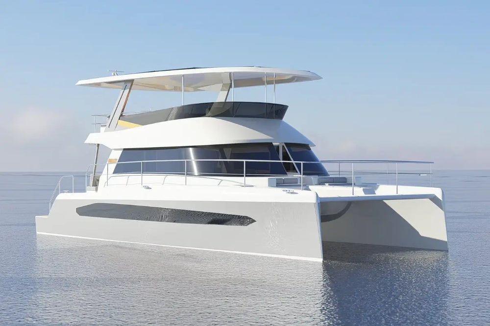 Modern Nova Luxe Elight 44 Electric Boat on calm water with clear sky