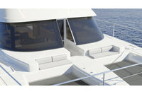 Close-up of a luxury Nova Luxe Elight 44 Electric Boat cockpit with water in the background