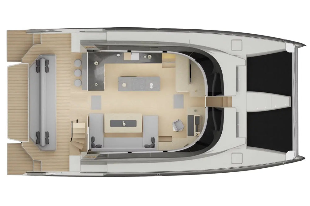 Top-down layout of a modern office space with furniture and equipment on Nova Luxe Elight 44 Electric Boat