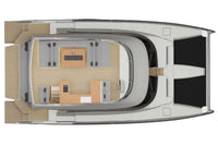 Top-down view of Nova Luxe Elight 44 Electric Boat interior layout with cabin and deck sections.