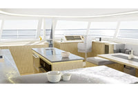 Modern Nova Luxe Elight 44 Electric Boat interior with a dining table and chairs