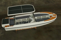 Elvene Amy Solar Solar Electric Boat boat with solar panels on a dark background