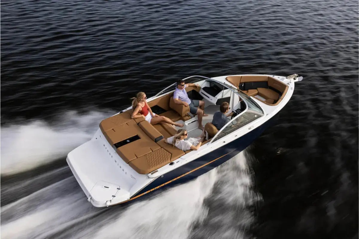 People enjoying Four Winns H2e Electric Boat ride on a lake