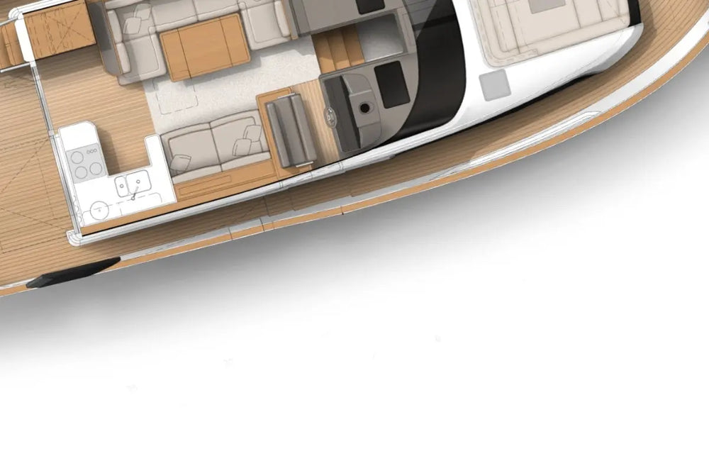 Top-down view of Greenline 40 Electric Yacht interior layout on a white background