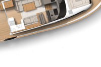 Top-down view of Greenline 40 Electric Yacht interior layout on a white background