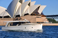 Greenline 40 Electric Yacht named 'Roman' in front of the Sydney Opera House