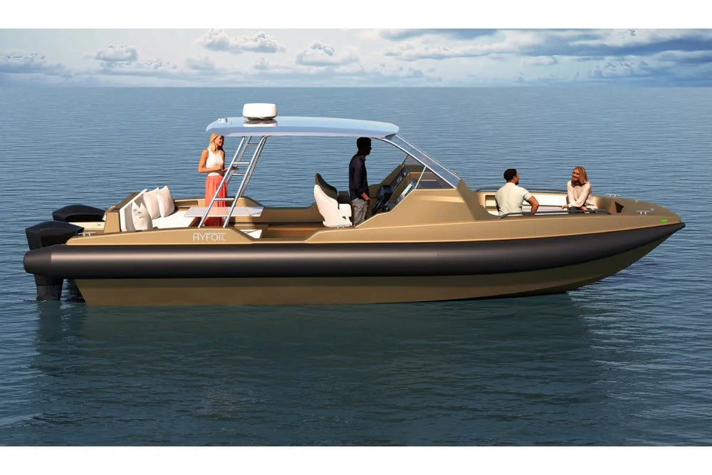 Hyfoil 32 Electric Boat on calm water with people on board