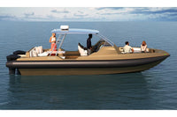 Hyfoil 32 Electric Boat on calm water with people on board