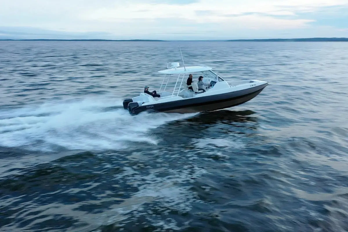 Hyfoil 32 Electric Boat on a body of water with people on board