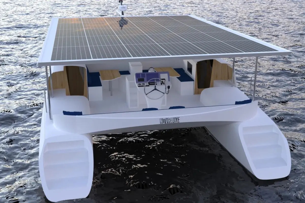 Solar-powered Nova Luxe Eight 40 Electric Boat on a body of water