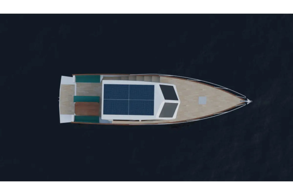 Top-down view of Nova Luxe Orphie 39 Electric Boat on water