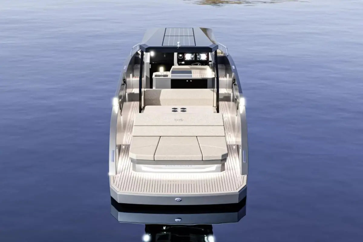 Modern Rand Archipelago 32 Electric Boat on a calm body of water