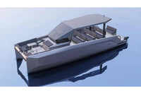 Rand Solara 33 Electric Boat on a blue reflective surface