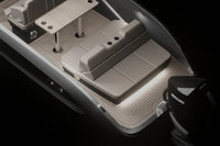 Close-up of Rand Source 22 Electric Boat seat with a black background