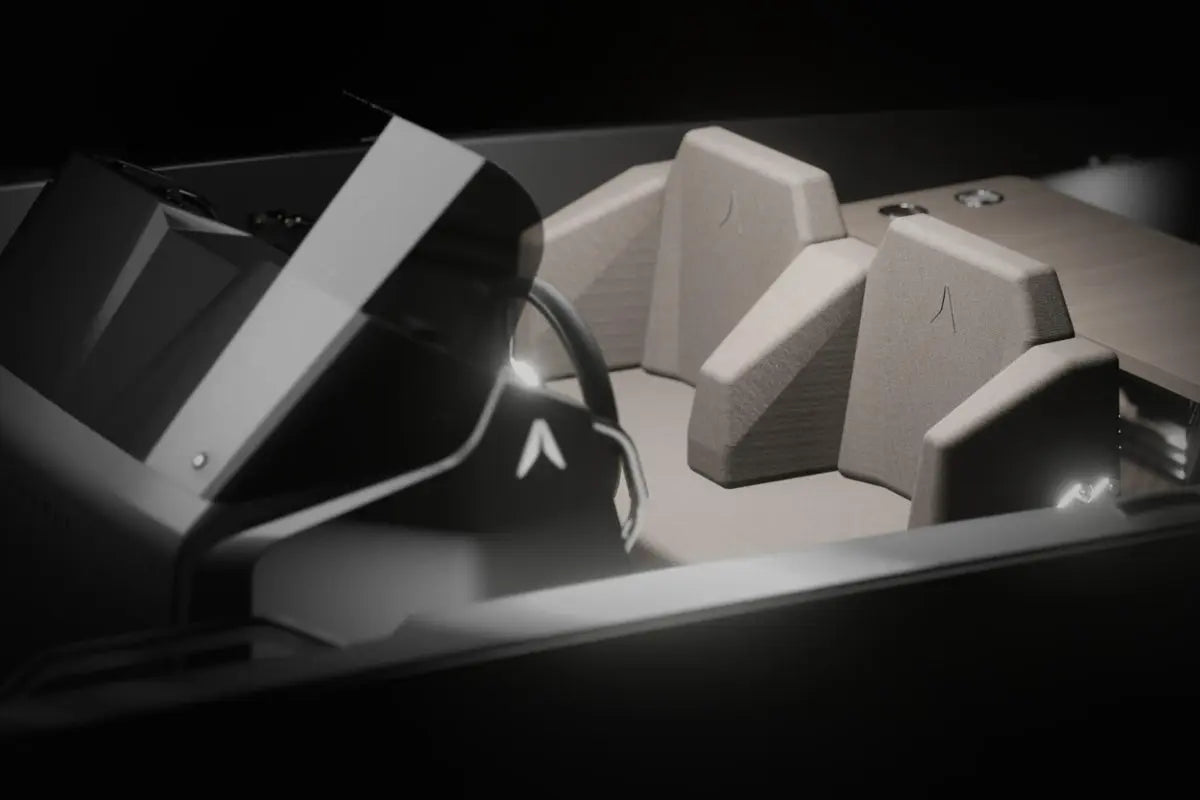 Rand Source 22 Electric Boat geometric design and headrest