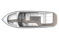 Top-down view of Rand Supreme 27 Electric Boat interior layout on a white background