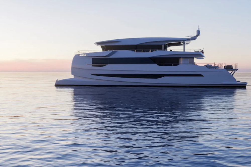 Modern Silent 120 Explorer Electric Boat on calm water with a clear sky