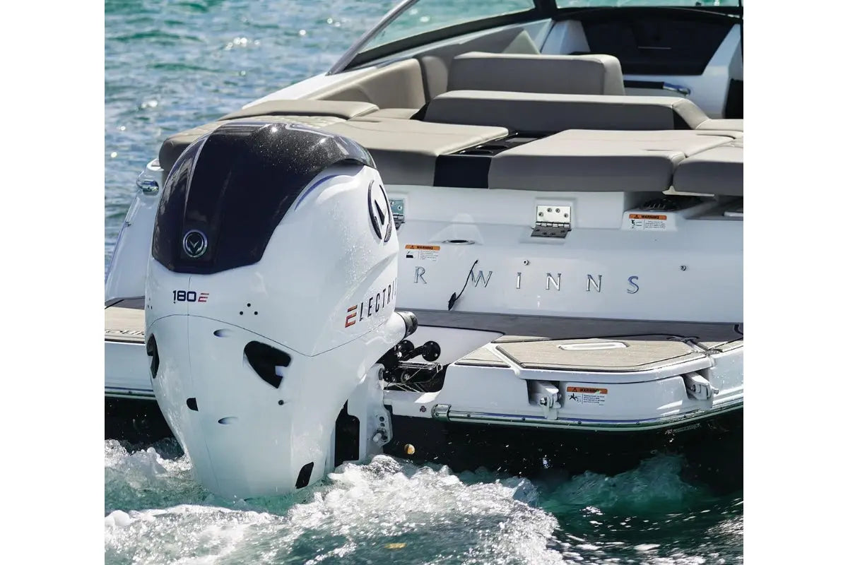 Vision H2e Bowrider Electric Boat with a visible brand name on the water