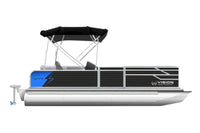 Vision V17 Electric Boat with black canopy and blue logo on a white background