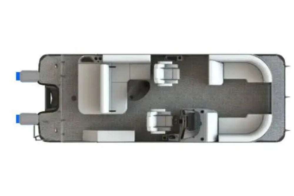 Top-down view of Vision WX Tritoon Electric Boat interior with gray seats and white ceiling on a white background