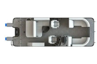 Top-down view of Vision WX Tritoon Electric Boat interior with gray seats and white ceiling on a white background