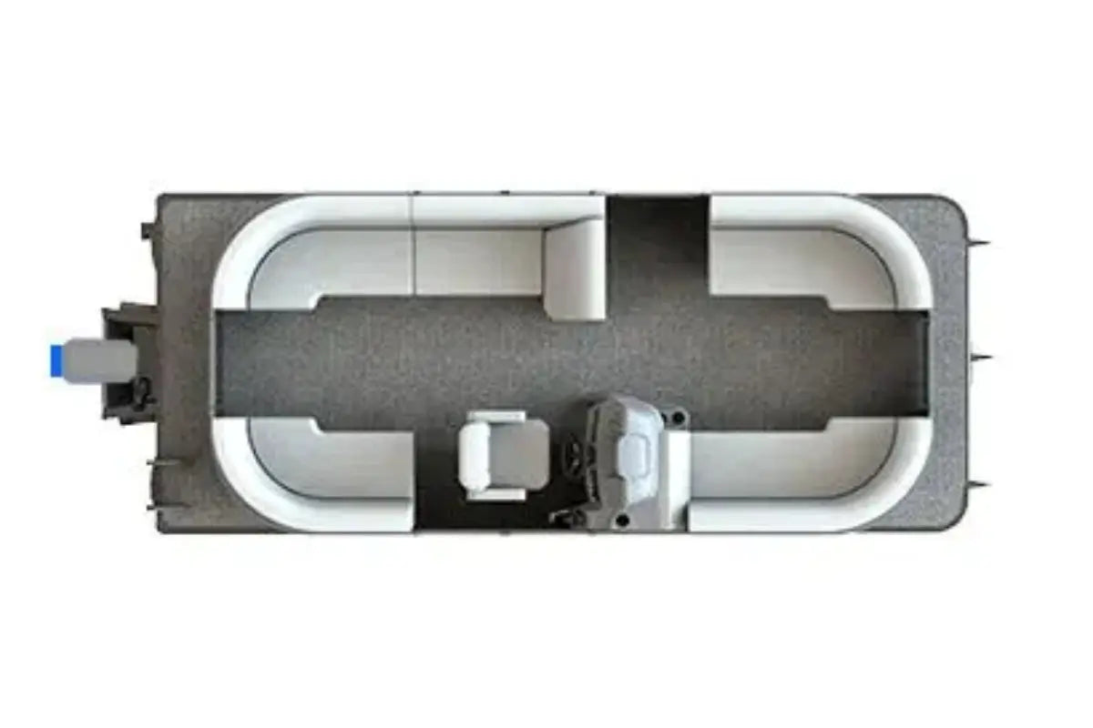 Top-down view of Vision WX Tritoon Electric Boat interior with gray floor and black seat.