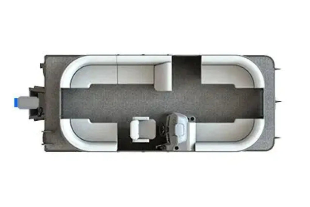 Top-down view of Vision WX Tritoon Electric Boat interior with gray floor and black seat.