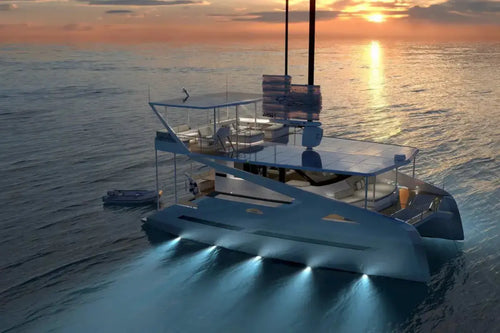 zen50_electric_catamaran_on_water_at_sunset